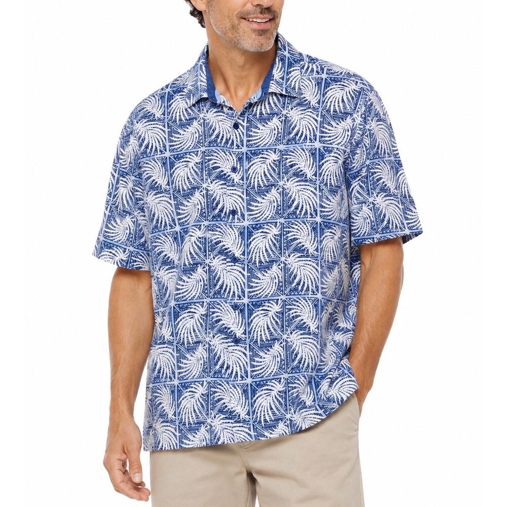 Nat Nast Luxury Originals Blue Palm Print Silk Blend Hawaiian Button Up Men’s XL